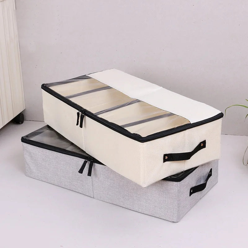 Shoe Storage Box 18 L Foldable Fabric Organiser with Lid and Grid - Light Grey
