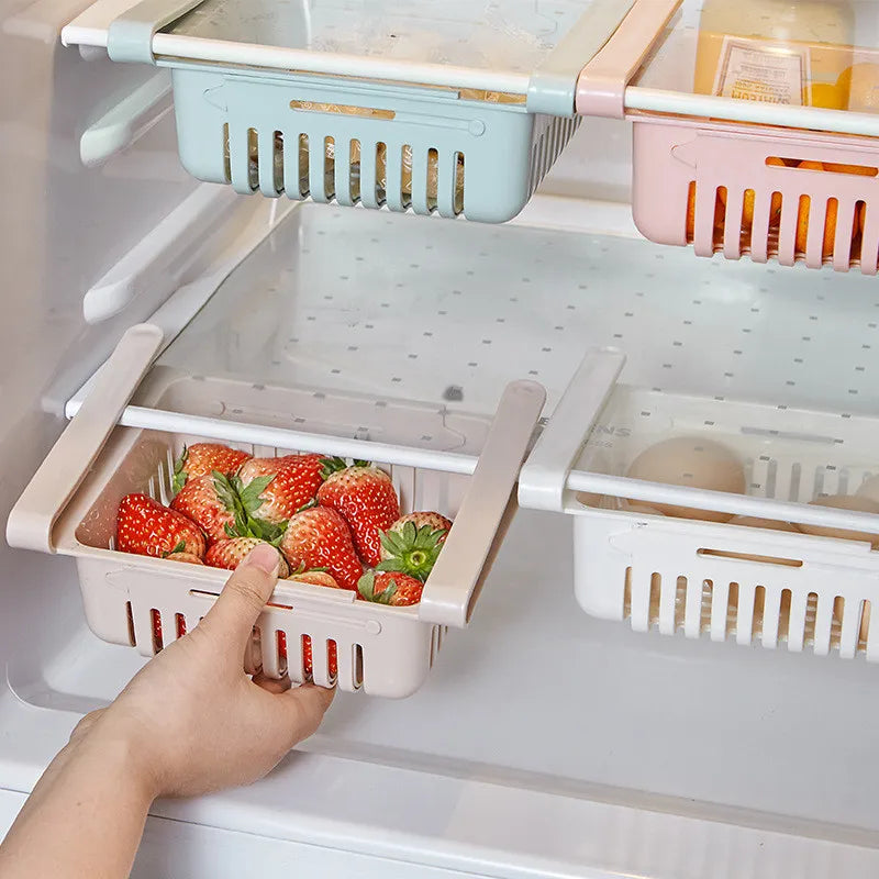 Fridge Organizer 28.5cm Retractable Storage Drawer - Pink
