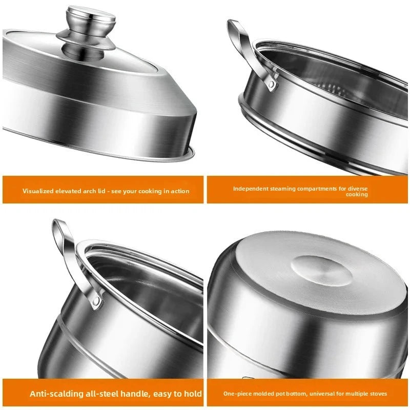 Food Steamer 32cm 304 Stainless Steel Multi Layer Cooking Pot with Lid
