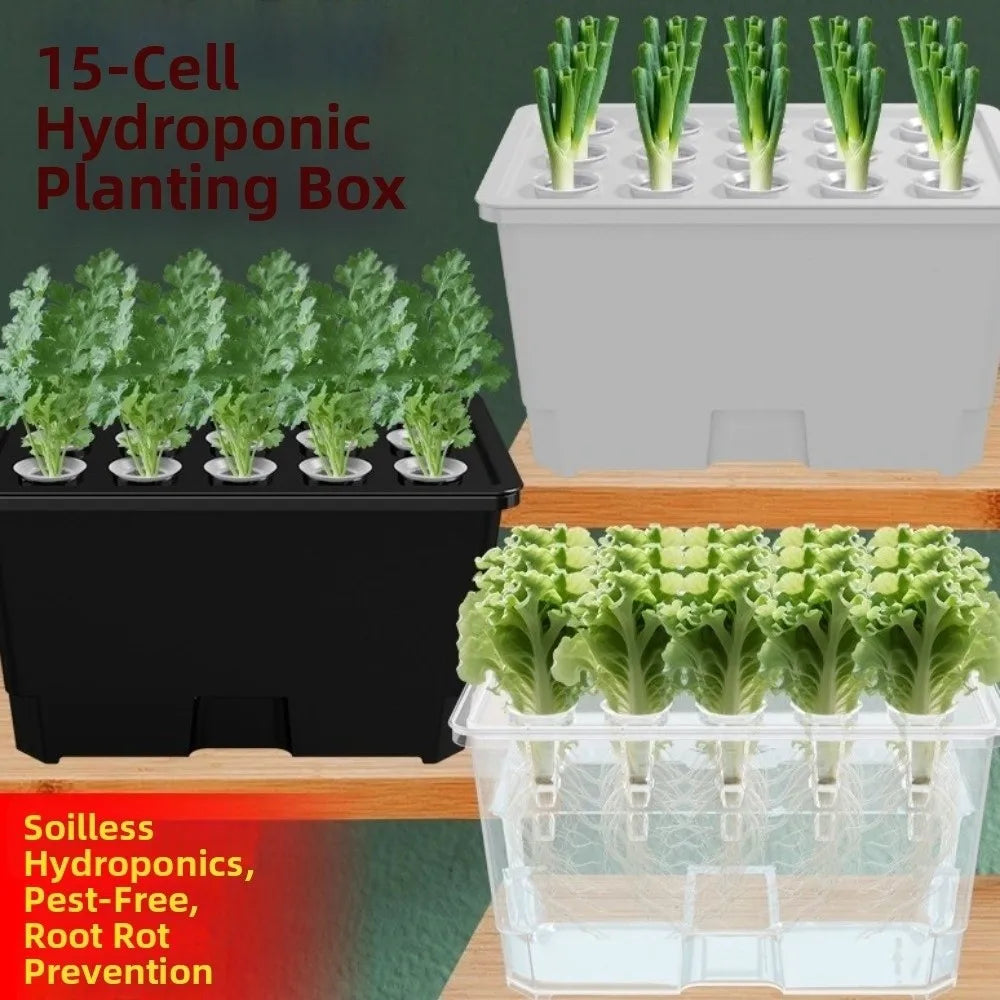 15 Hole Hydroponic Growing System Kit Split Design Indoor Germination Box with Planting Baskets – White