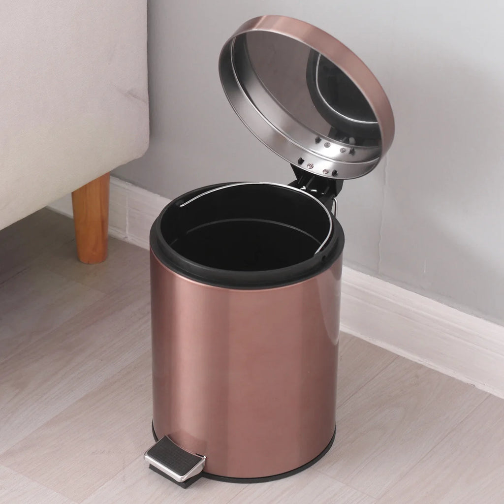 Pedal Trash Can 3L Stainless Steel Bin with Lid and Inner Bucket - Metalic Brown