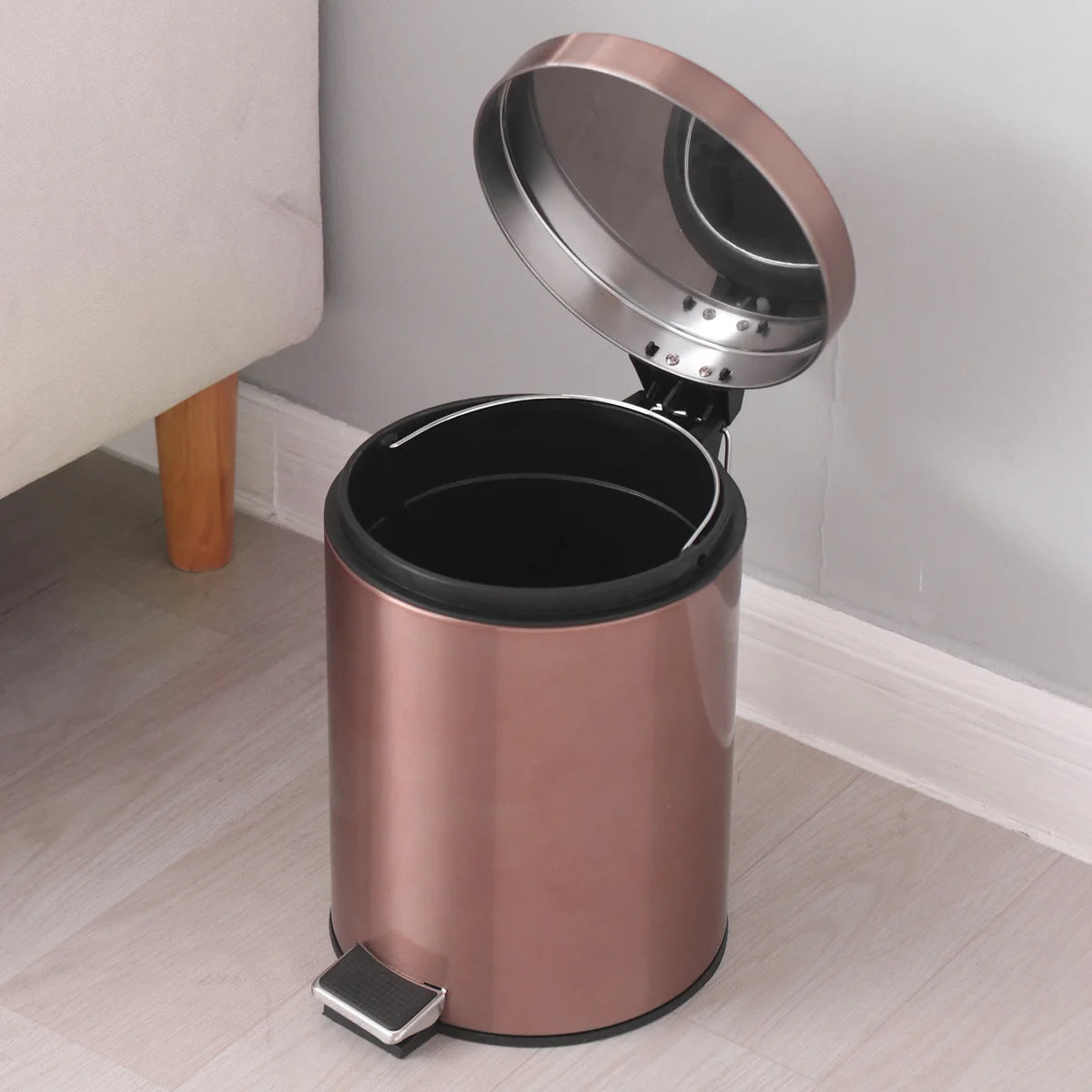 Pedal Trash Can 3L Stainless Steel Bin with Lid and Inner Bucket - Metalic Brown
