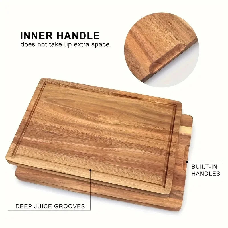 Cutting Board 23cm Wooden Kitchen Chopping Block Juice Groove Durable Food Preparation Board