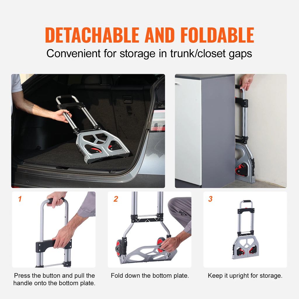 Folding Hand Truck 80kg Capacity Aluminum Alloy Portable Dolly Cart – Silver