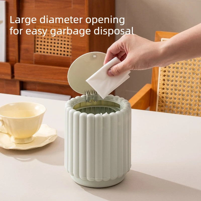 Mini Desk Rubbish Bin Sunflower Design Press-Top Lid Small Waste Bin - Purple