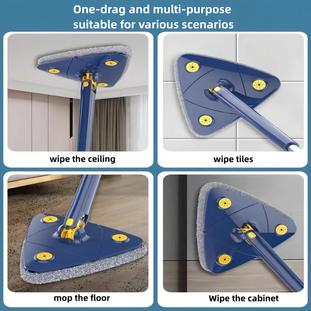 Triangle Mop Telescopic Handle 360 Rotating Head Microfiber Wet Dry Floor Cleaner 5 Pcs Mop Clothes