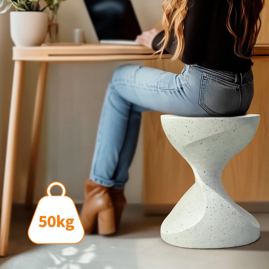 Side Table Concrete 37.5cm Hourglass Shaped Round Accent End Unit – White