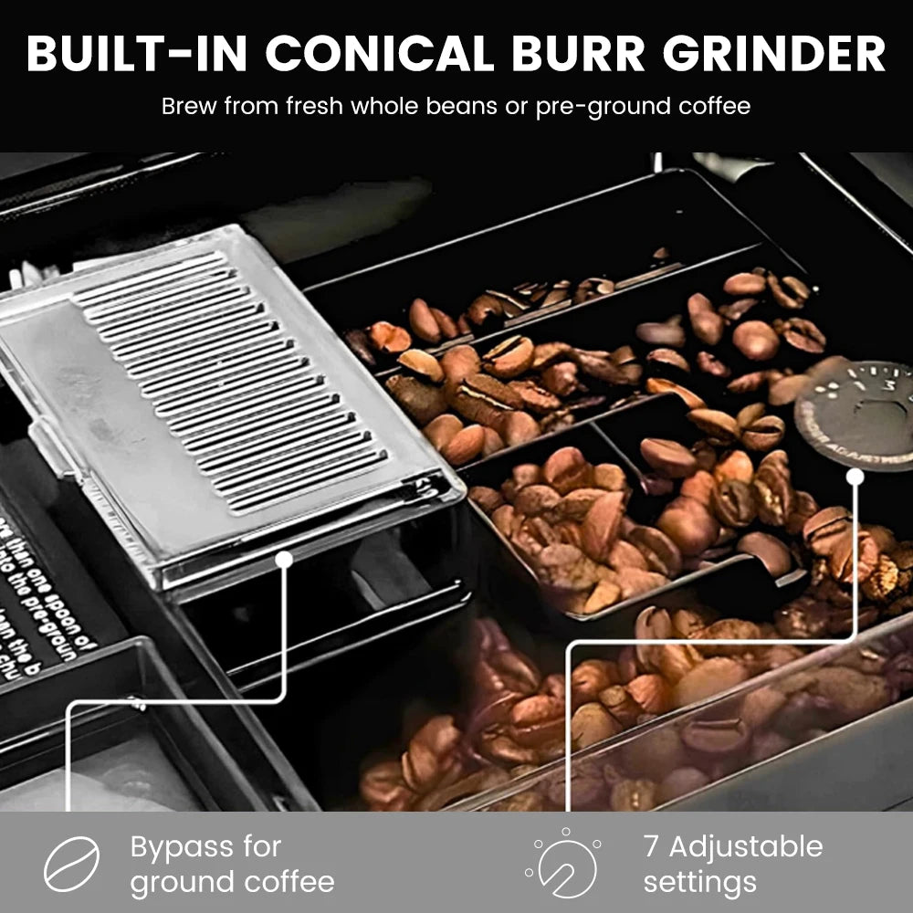 Automatic Espresso Coffee Machine 21 Beverage Touch Screen Grinder Milk Frother AU Plug – Black