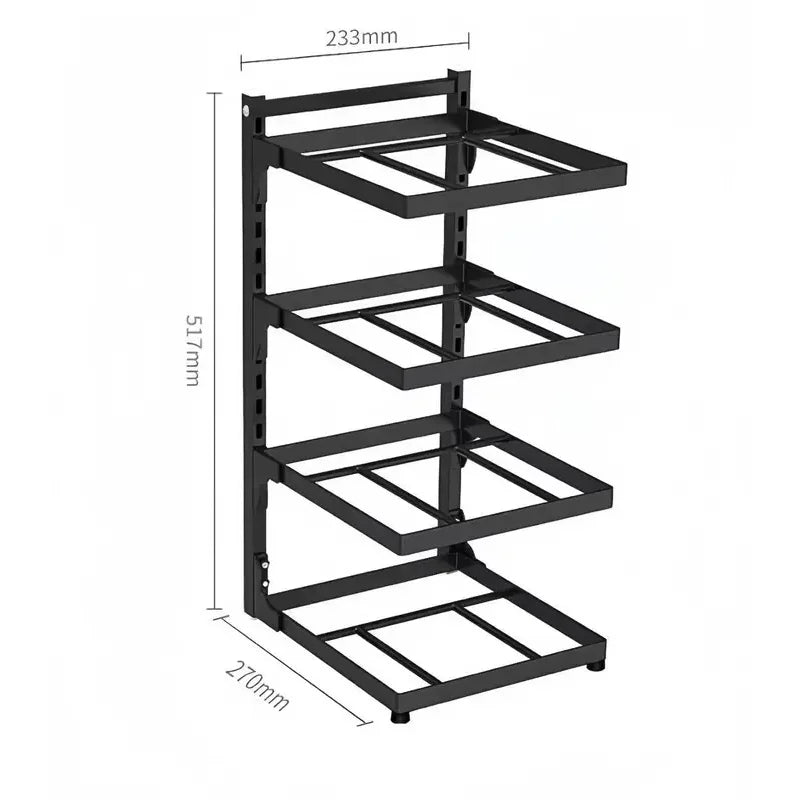 Kitchen Pot Rack 4 Tier Stainless Steel Cookware Organiser for Cupboards - Black
