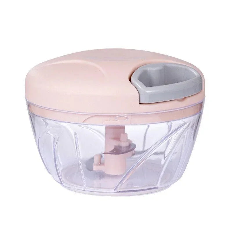 Manual Food Chopper 500mL Hand Pull Garlic Vegetable Onion Meat Mincer with Stainless Steel Blades – Pink