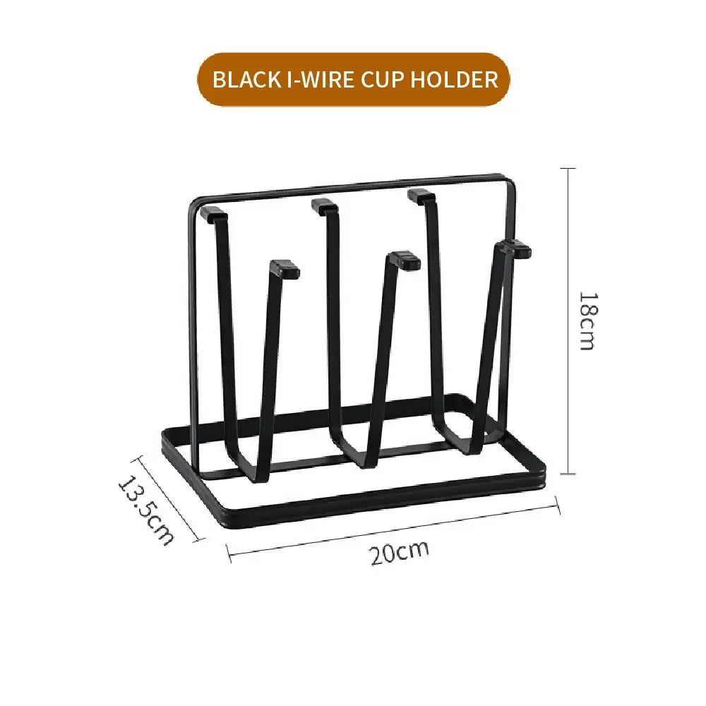 Cup Drying Rack Countertop Mug Holder Organizer with Drainage Tray and 6 Hooks – Black