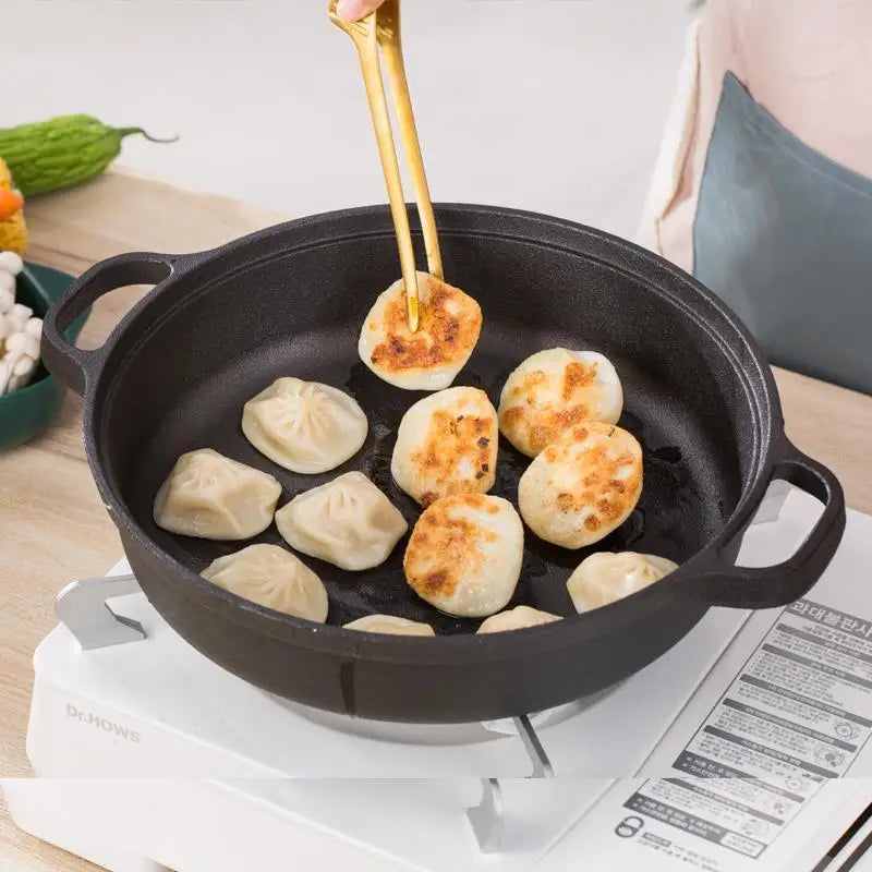 Cast Iron Frying Pan 28cm Flat Bottom Deep Skillet Cookware