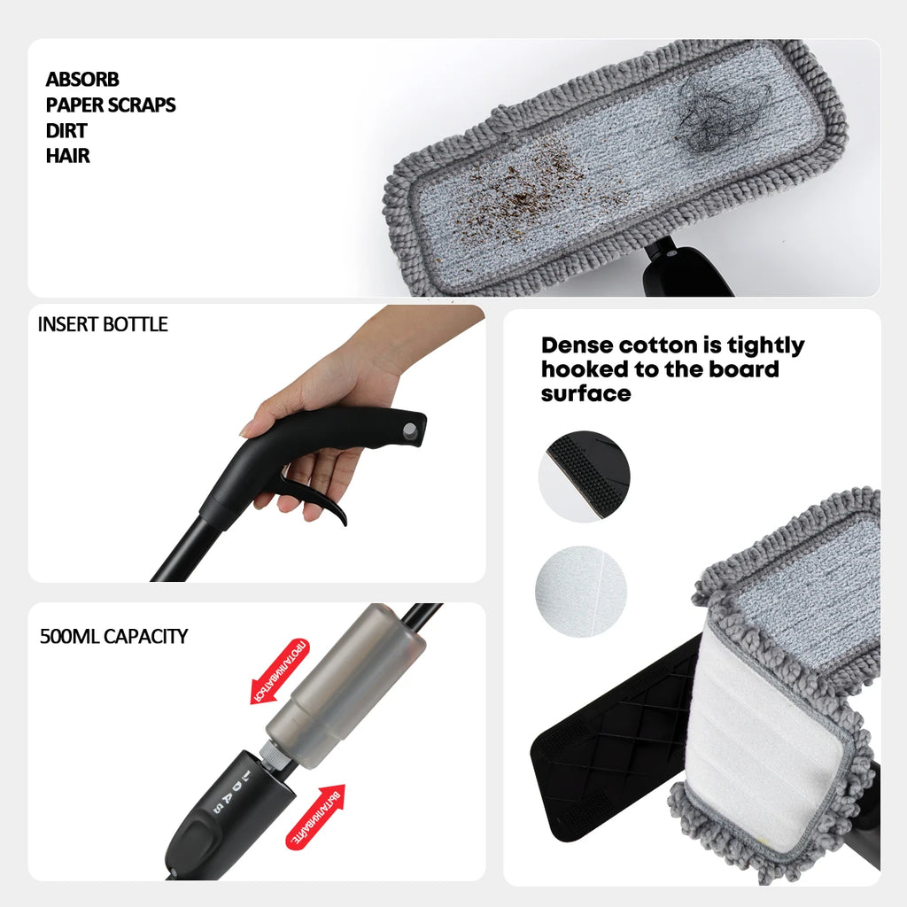 Spray Mop with 500ml Bottle Microfiber Floor Cleaner with 2 Pads Wet Dry Use Black
