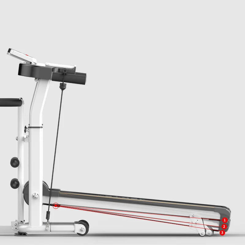 Mechanical Treadmill Foldable Running Machine with Resistance Bands and Twister Disc – White