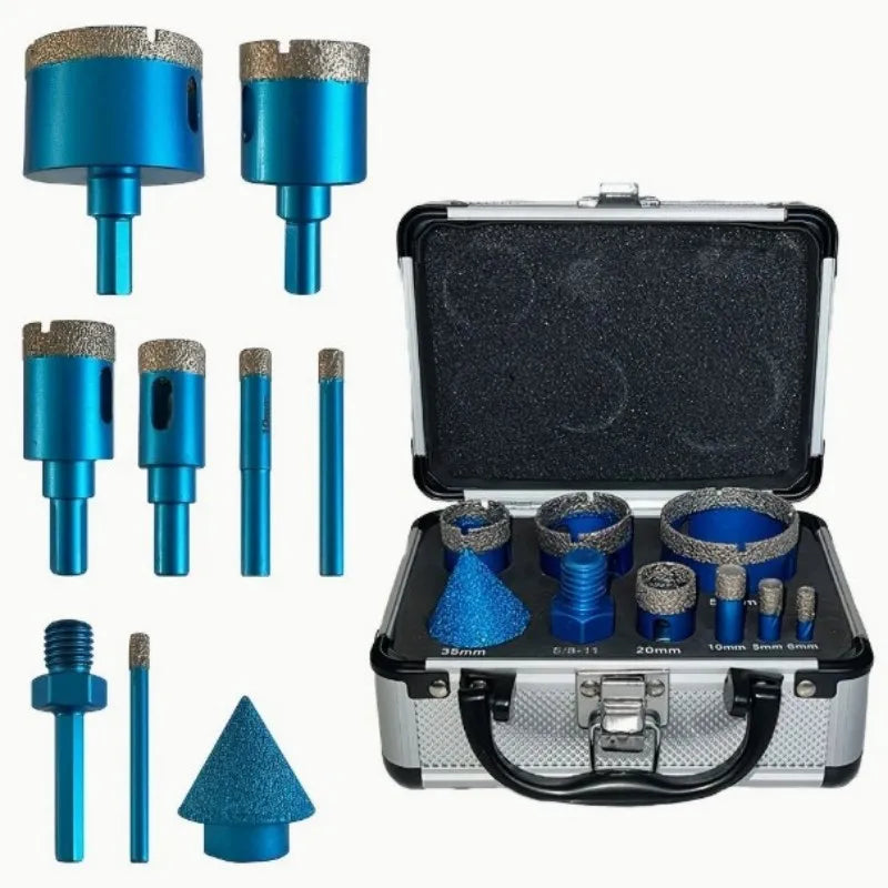 Diamond Drill Bit Set 9 Piece Vacuum Brazed Hole Saw Kit for Tile Granite Marble – Blue