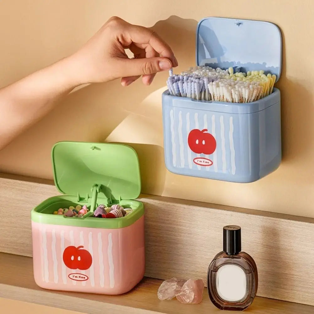 Automatic Cotton Swab Dispenser Dustproof Cotton Bud Holder with Lift-Up Storage Box – Blue