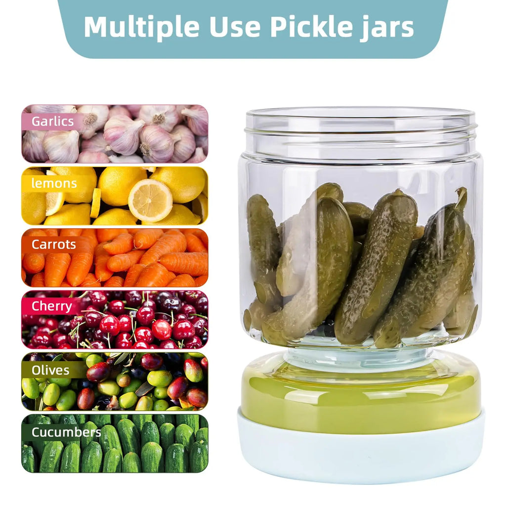 Pickle Jar 1000mL Glass Food Storage Container with Flip Strainer and Liquid Separator for Kitchen