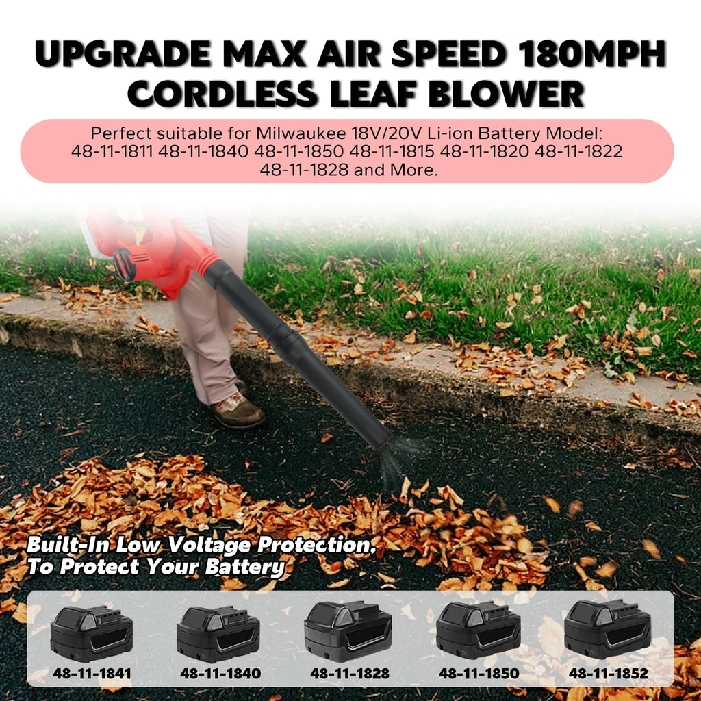 Brushless Cordless Leaf Blower 18V Battery Powered 6-Speed 180MPH Air Blower & Vacuum