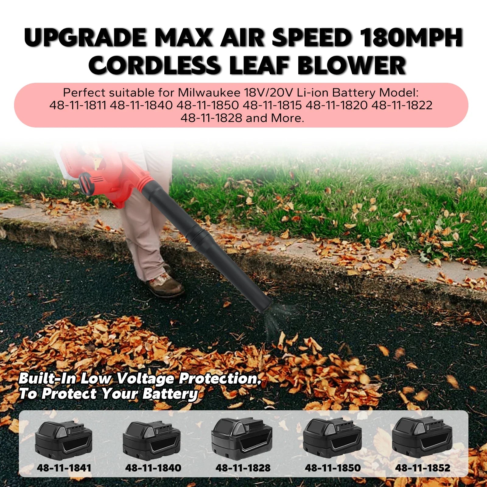 Brushless Cordless Leaf Blower 18V Battery Powered 6-Speed 180MPH Air Blower & Vacuum