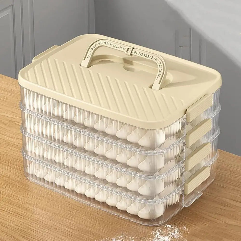 4 Layer Frozen Dumpling Storage Container with Lid Large Capacity Stackable Food Storage Box – Green