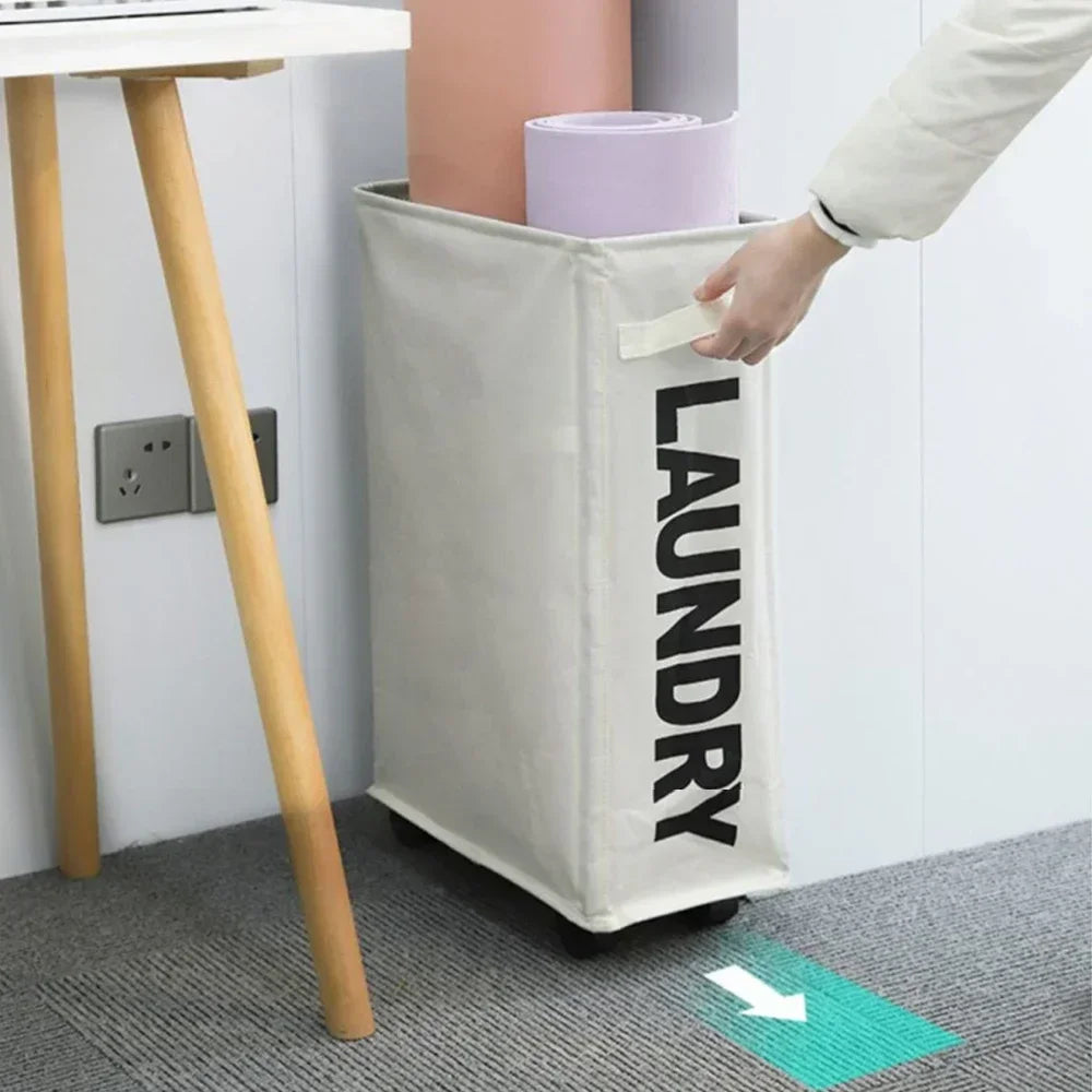 Large Capacity Rolling Laundry Basket Foldable Storage Bag – Blue