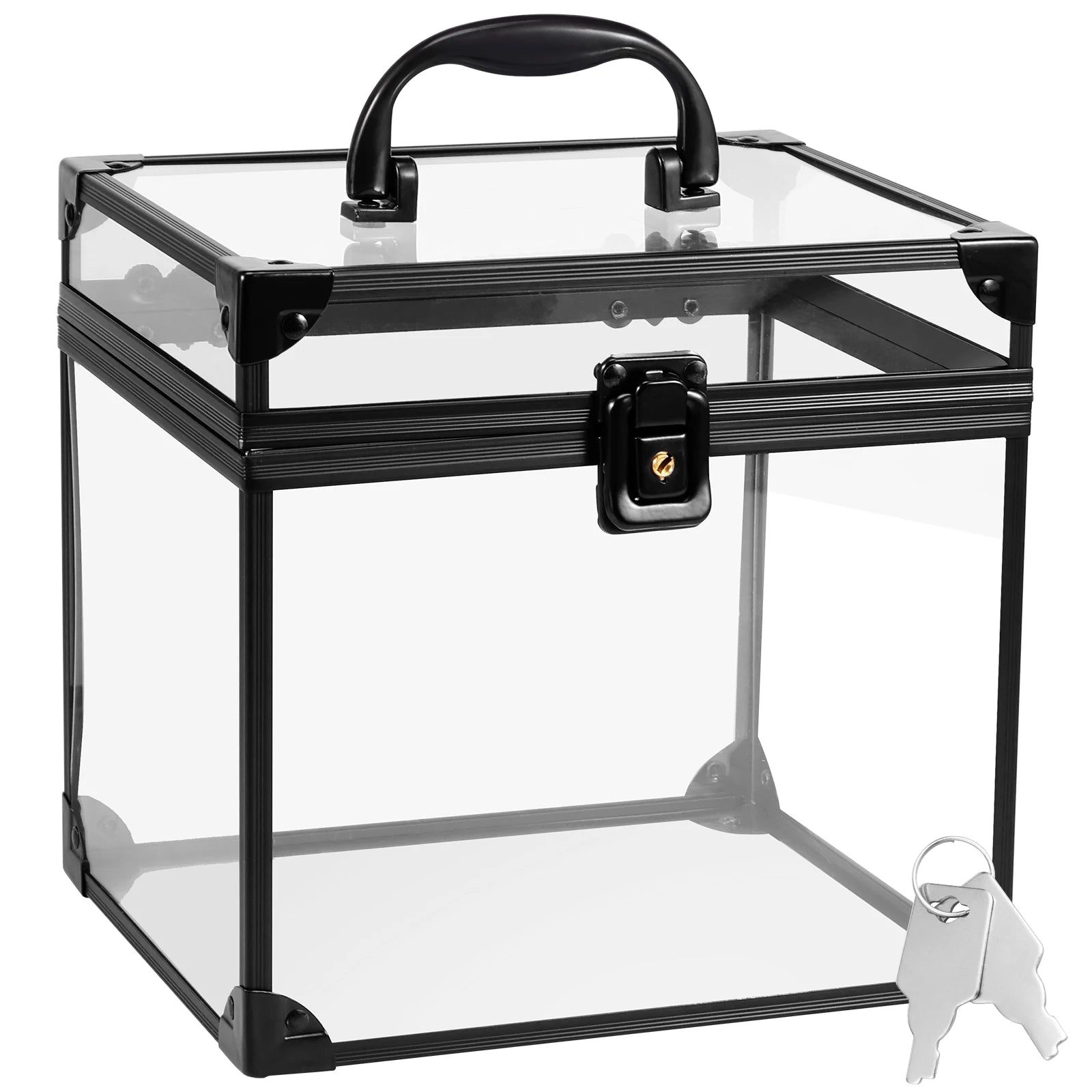 Storage Box Portable Transparent Lockable Organizer 6L Large Capacity Cosmetic Case with Handle Black