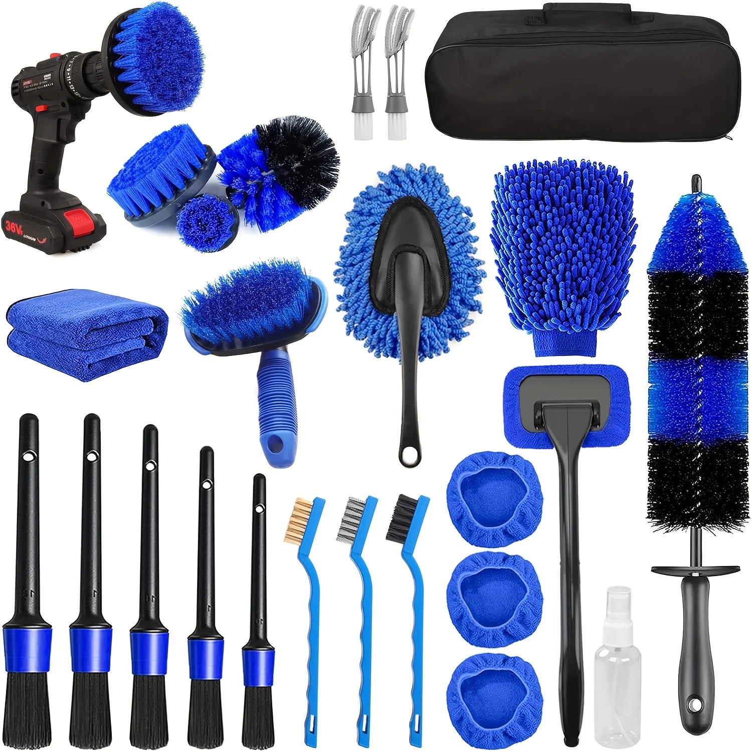 Car Detailing Kit 26 Piece Interior and Wheel Cleaning Brush Set with Wash Accessories