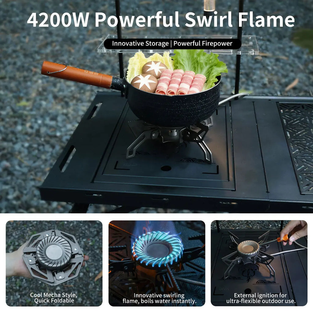 Camping Stove 4200W Gas Burner Swirl Flame Portable Windproof Cooker – Matte Black