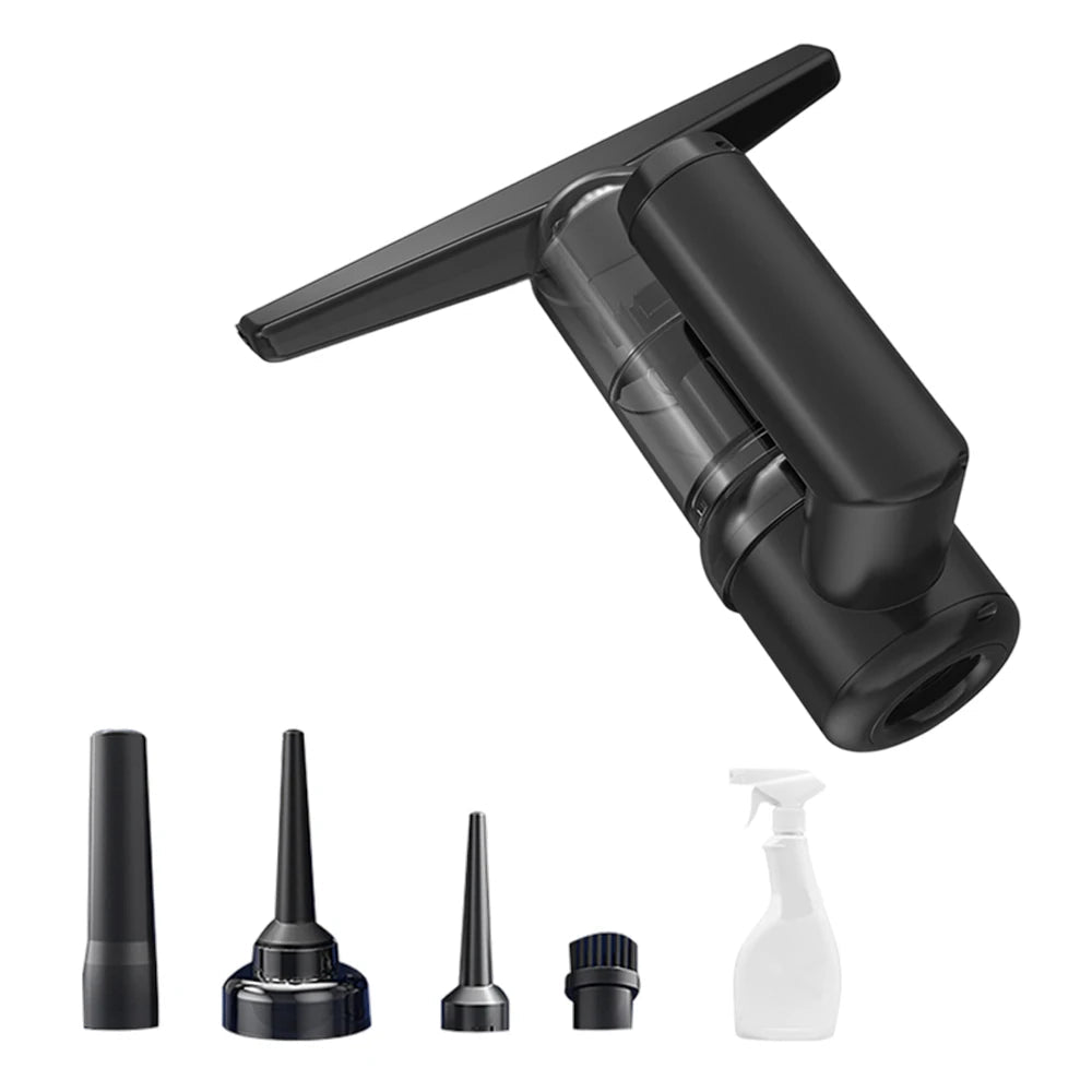 5000PA Cordless Vacuum Cleaner – Multi-Purpose Car & Window Cleaner – Strong Suction Handheld Cleaner with Glass Wiper & Brush - Black