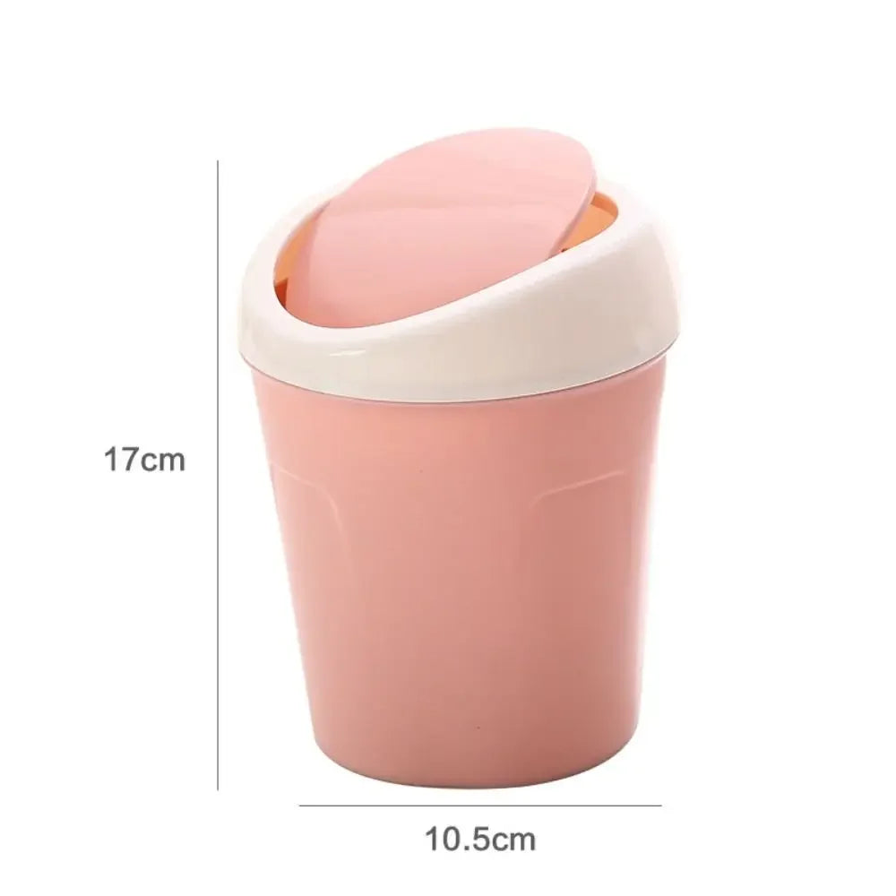 Mini Rubbish Bin Swing Lid Small Plastic Waste Bin for Bedroom & Office - Pink