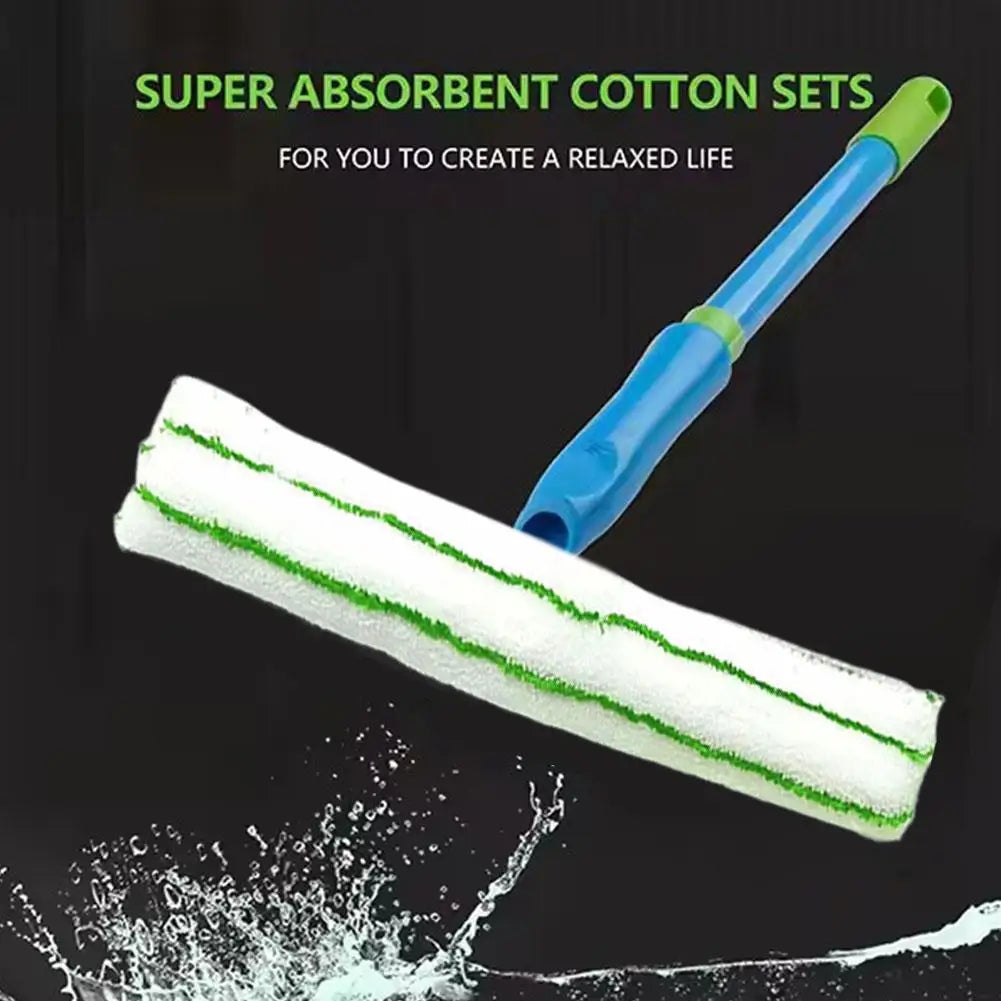 Window Squeegee Kit Reusable Silicone Cleaning Mop Streak Free Glass Wiper Tool - Blue