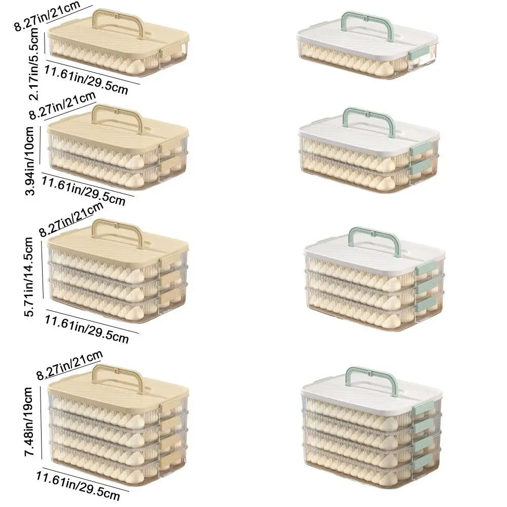 4 Layer Frozen Dumpling Storage Container with Lid Large Capacity Stackable Food Storage Box – Beige