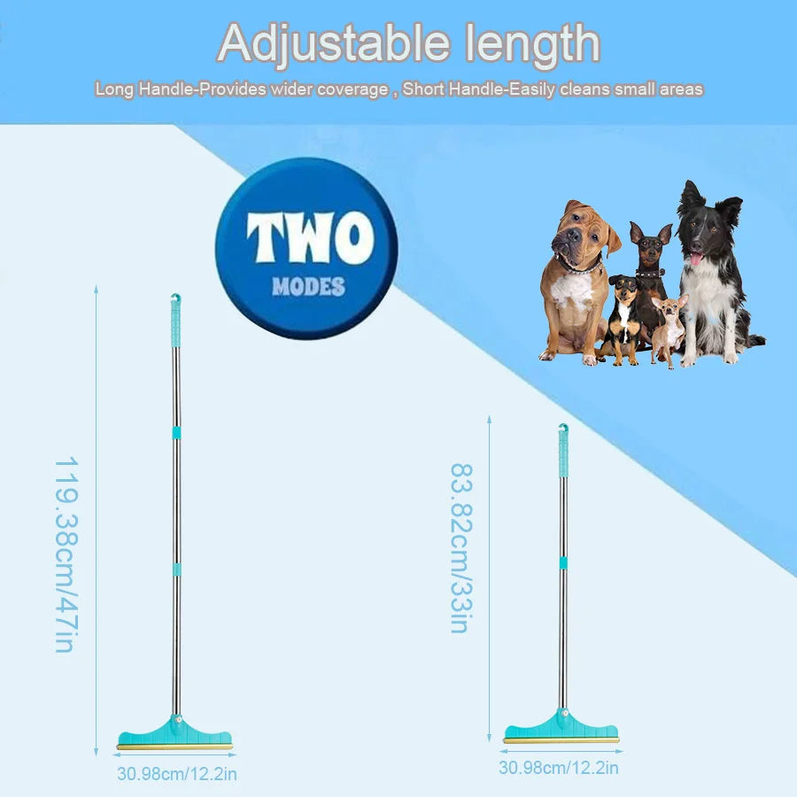 Pet Hair Broom 83.8 cm Long Handle Non-Stick Carpet Fur Removal Brush - Blue