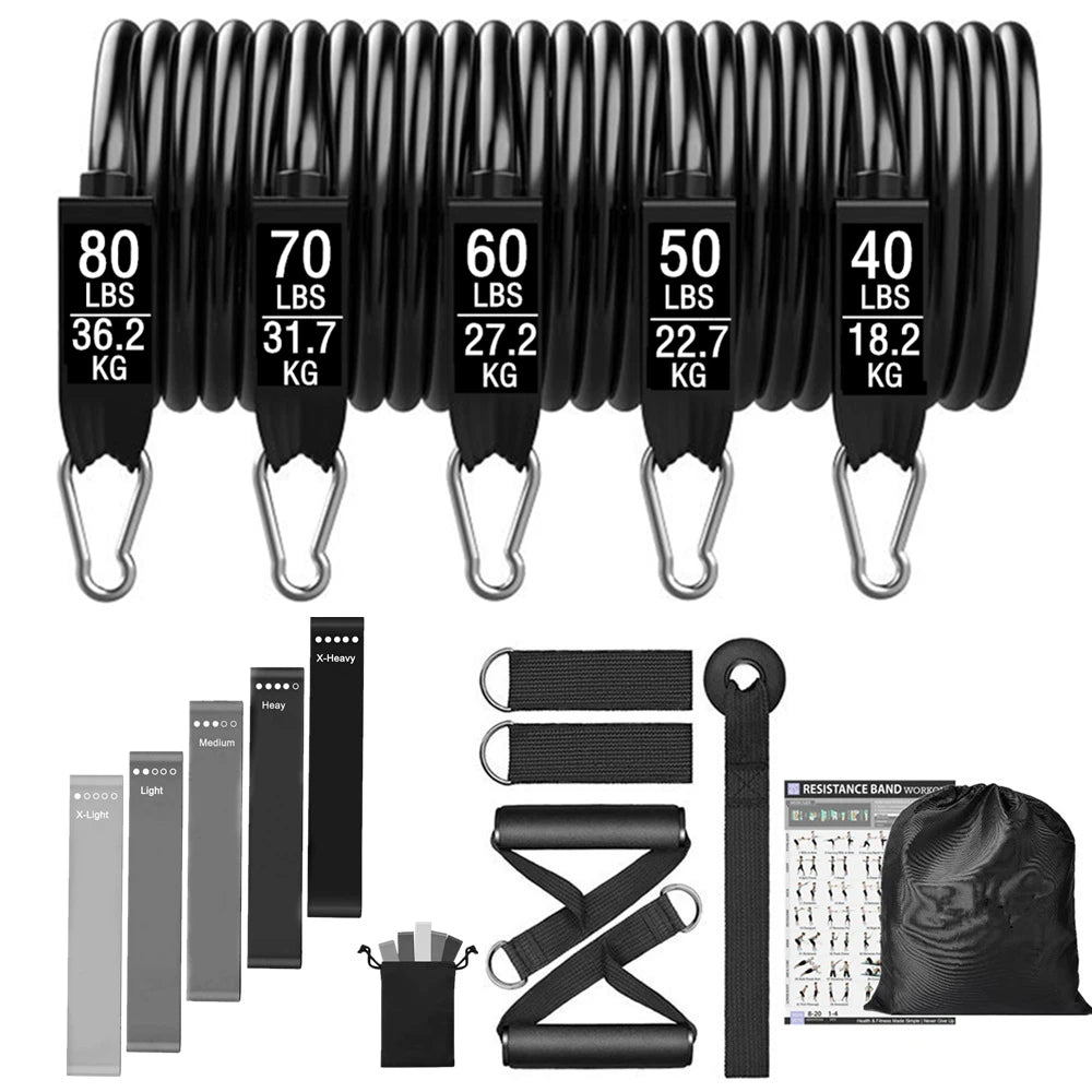 Resistance Bands Set Stackable Elastic Tubes Workout Kit with Door Anchor and Ankle Straps - 17pcs