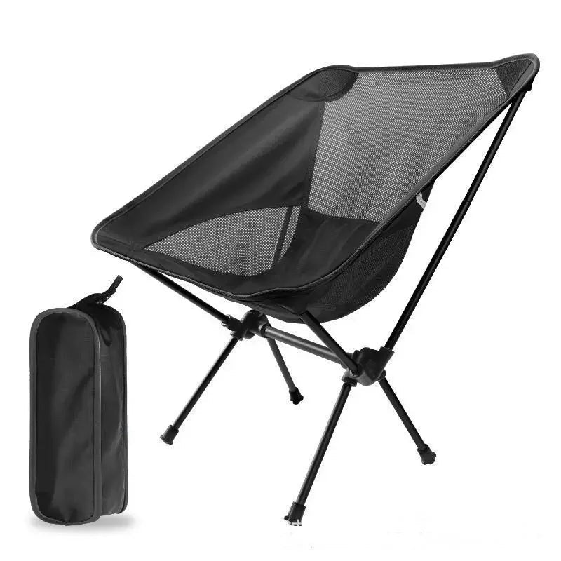 Camping Folding Chair Portable Moon Chair Ultralight Aluminum Outdoor Seat Backrest - Black