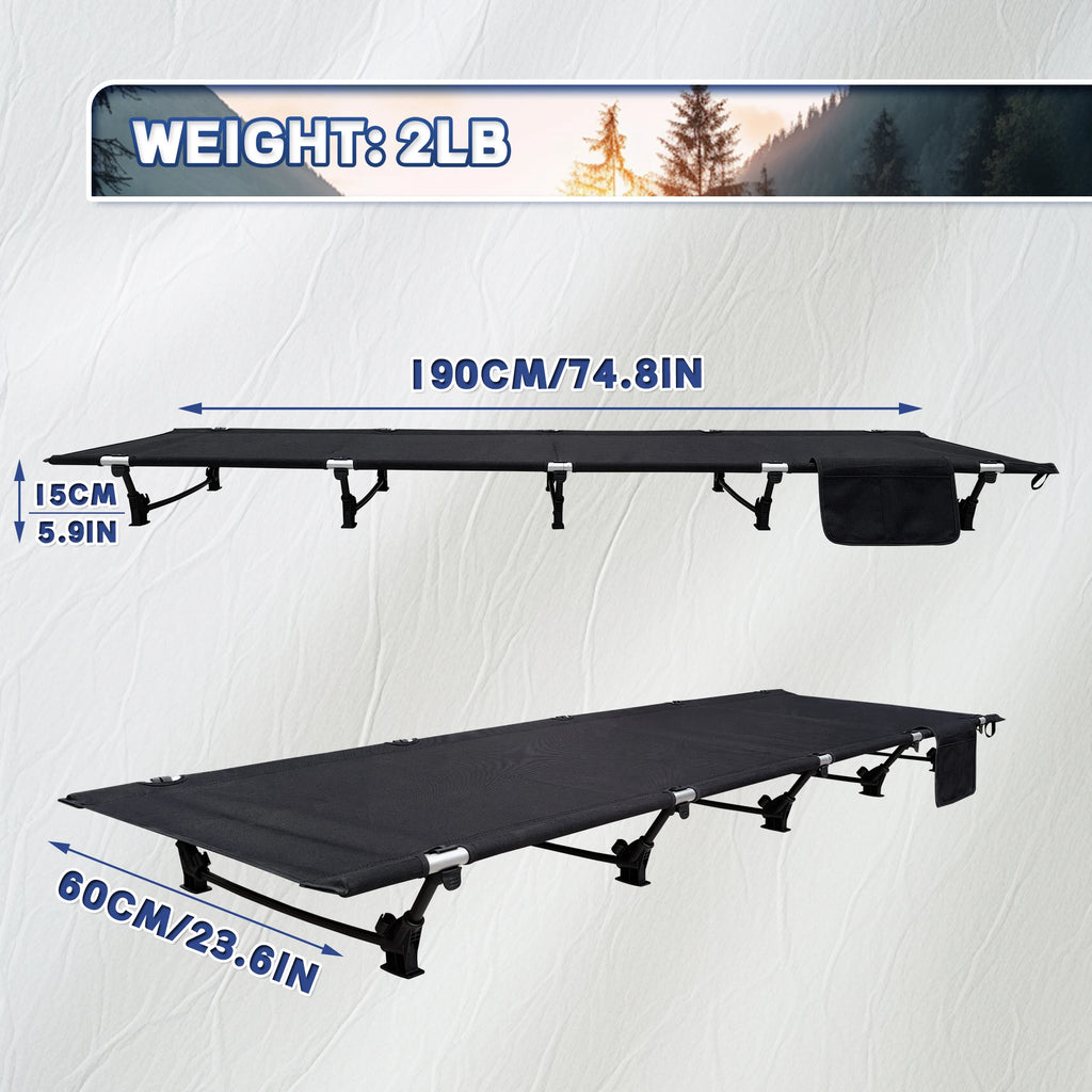 Camping Cot 190cm Portable Folding Bed Ultralight Compact Tent Bed – Black
