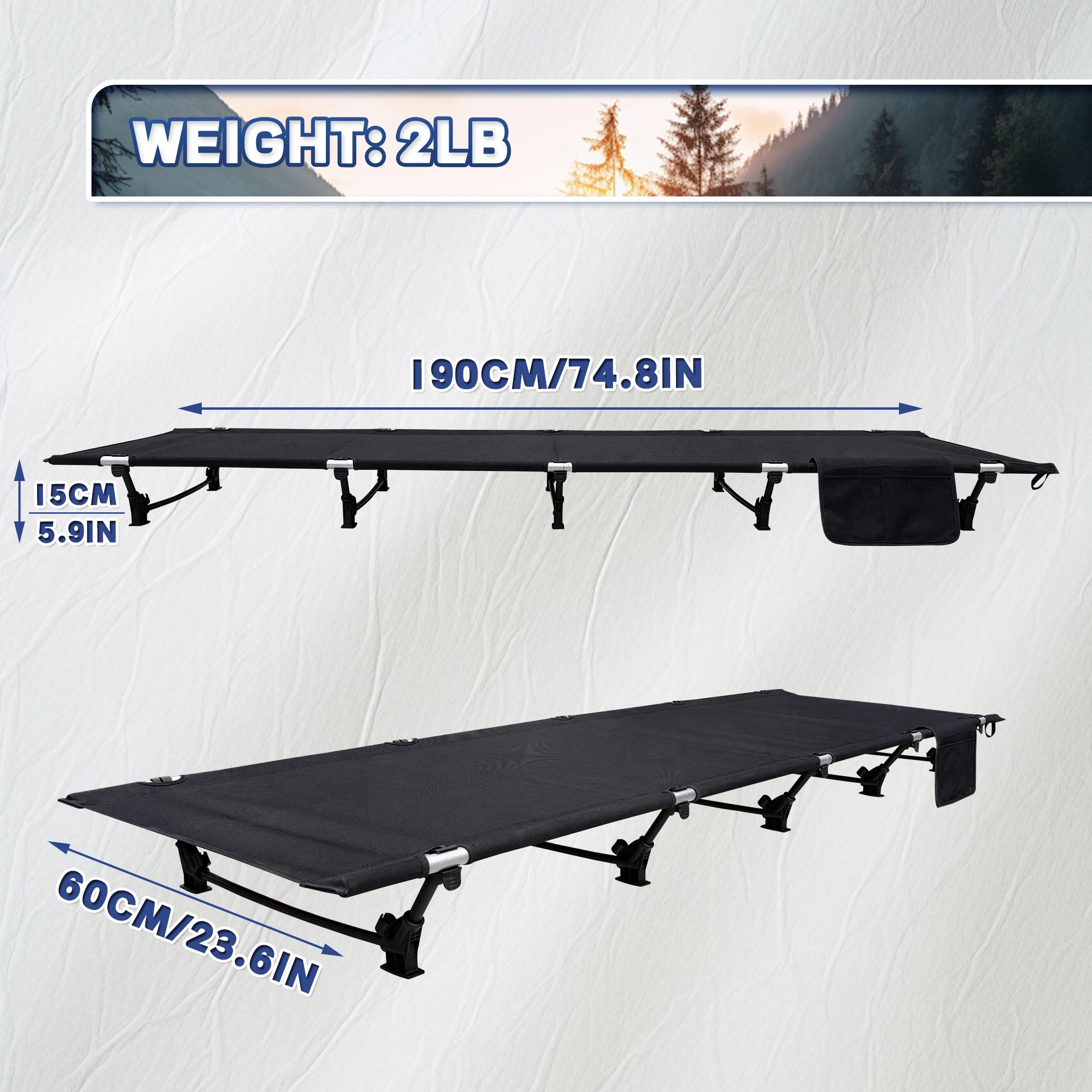 Camping Cot 190cm Portable Folding Bed Ultralight Compact Tent Bed – Black