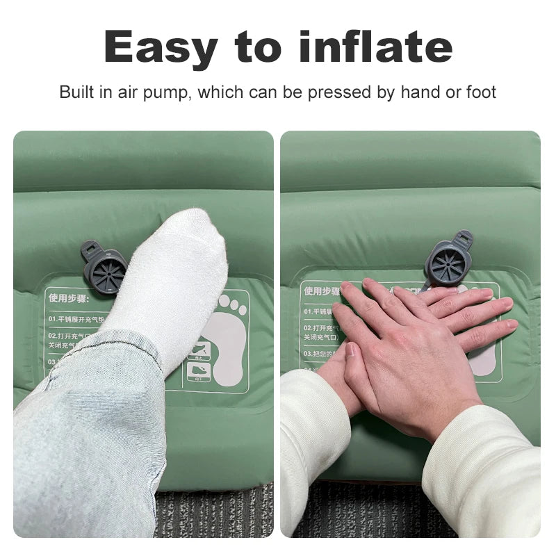 Camping Sleeping Pad Inflatable Mattress 195cm Ultralight Foldable Air Bed with Foot Pump - Brown