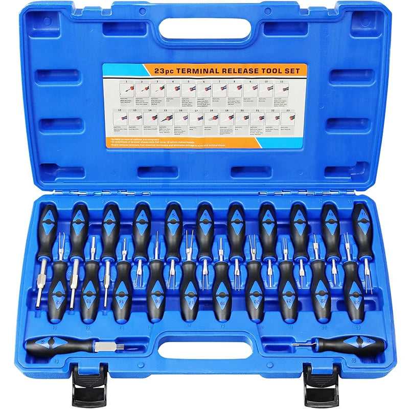 Universal Automotive Terminal Removal Tool Set – 23-Piece Car Wire Harness Connector Pin Extractor – Blue