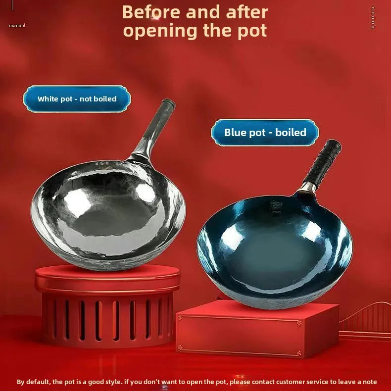 Wok 36cm Hand Forged Iron Round Bottom Uncoated Cookware