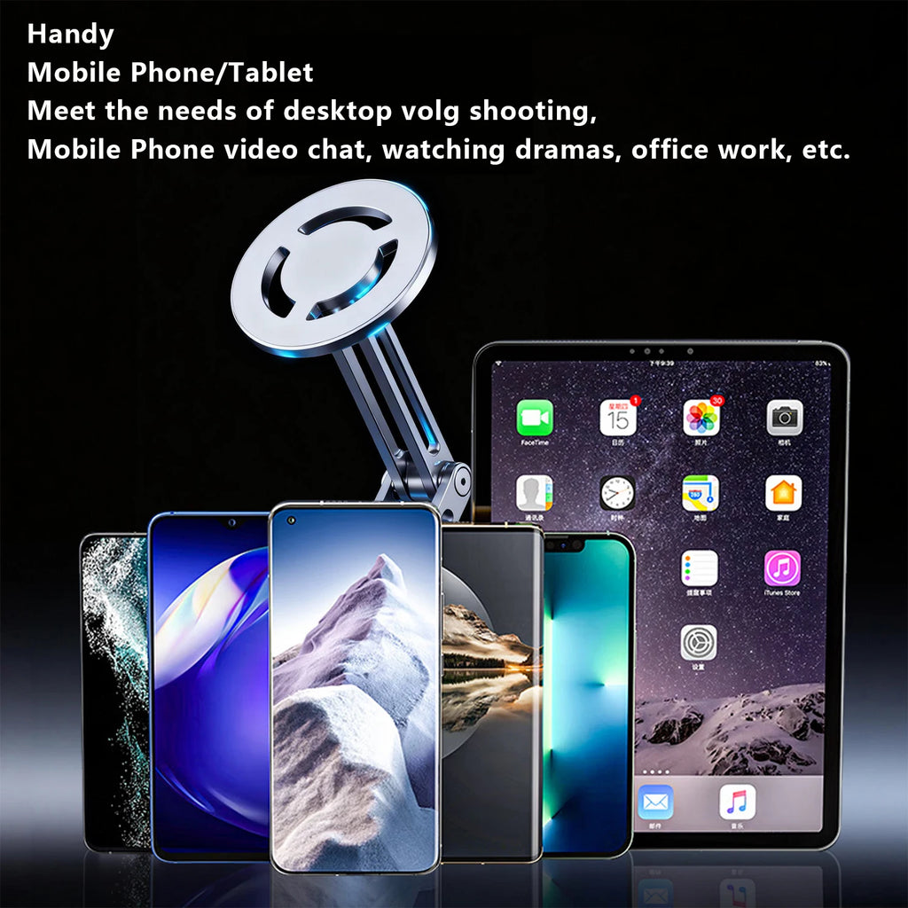 Phone Holder Foldable 360 Degree Rotating Aluminium Desk Stand Tripod Mount - Black