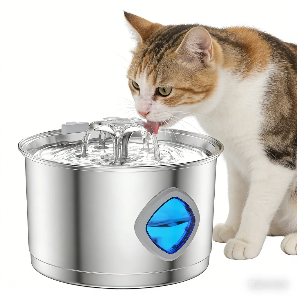 Pet Water Fountain 2.8 L Stainless Steel Cat Dog Drinker with 2 Filters - Silver