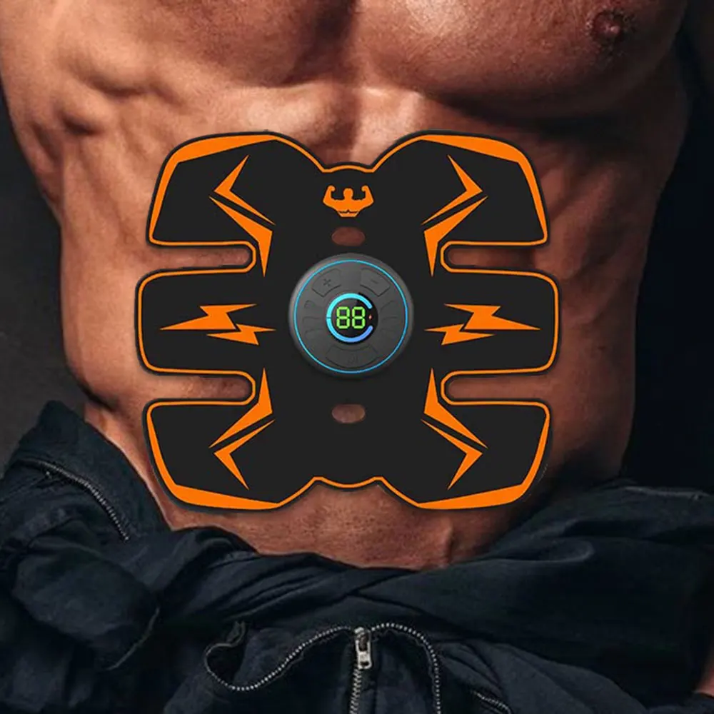 EMS Muscle Stimulator Wireless Abdominal Trainer Rechargeable Fitness Toning Device - Orange