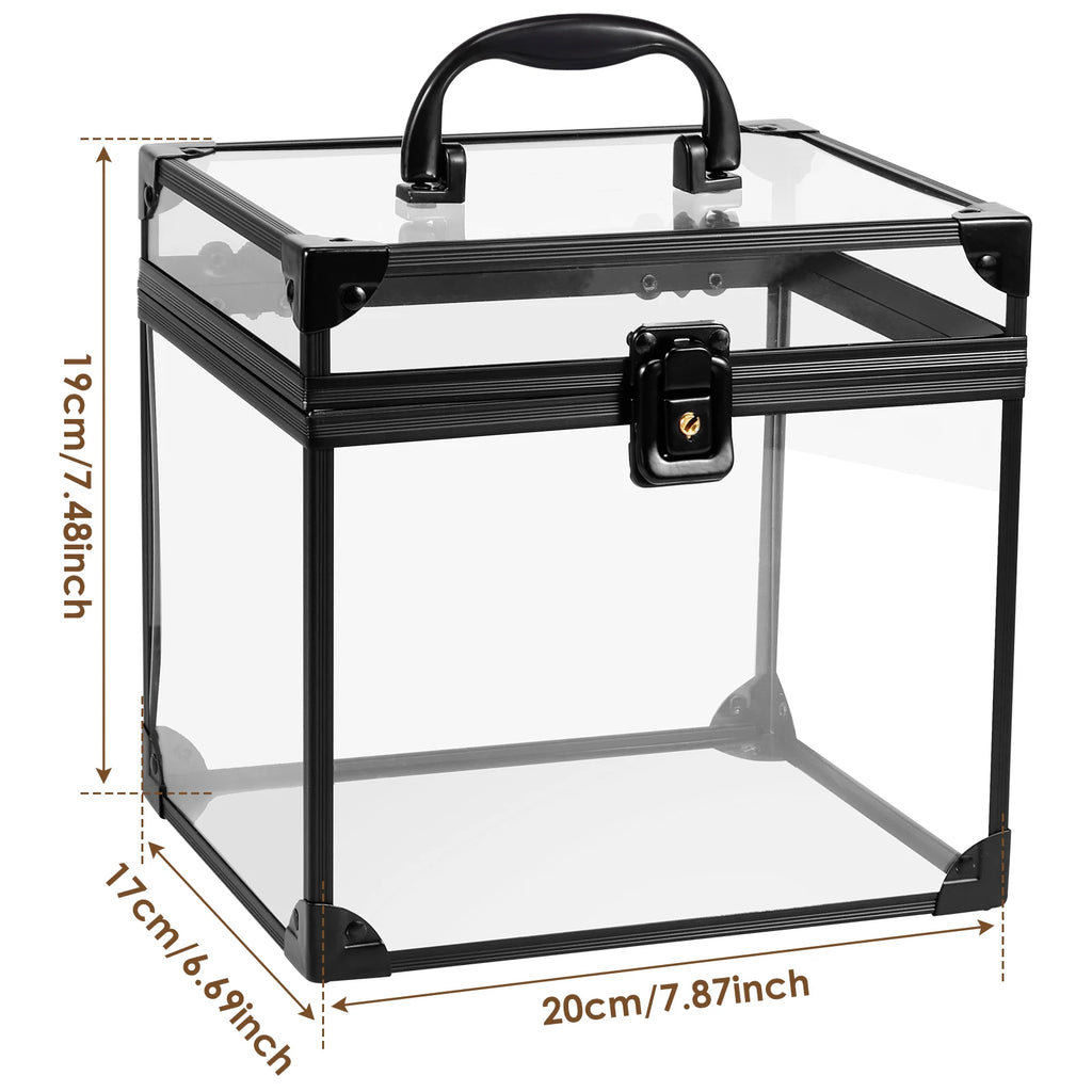 Storage Box Portable Transparent Lockable Organizer 6L Large Capacity Cosmetic Case with Handle Black