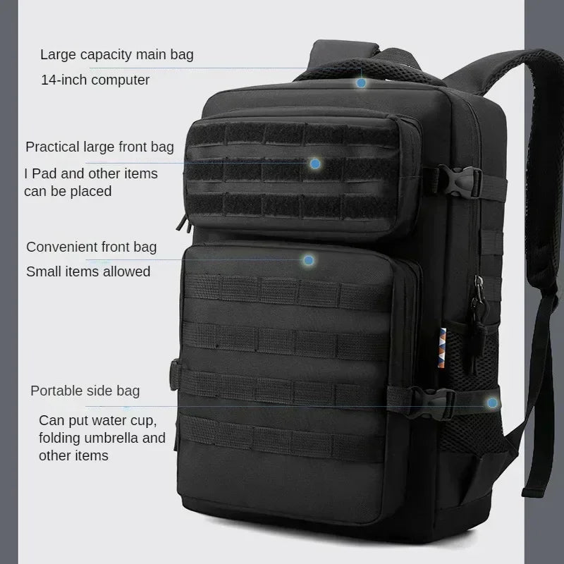 Tactical Backpack 35L Waterproof Nylon Camping Hiking Rucksack - Brown Camouflage