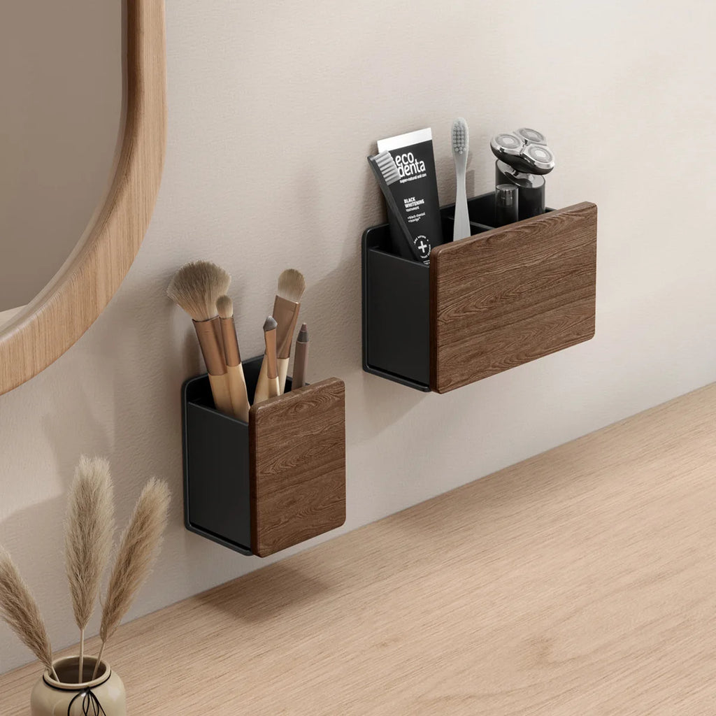 Small Wooden Desk Organiser Box for Remote Controls and Stationery - Black