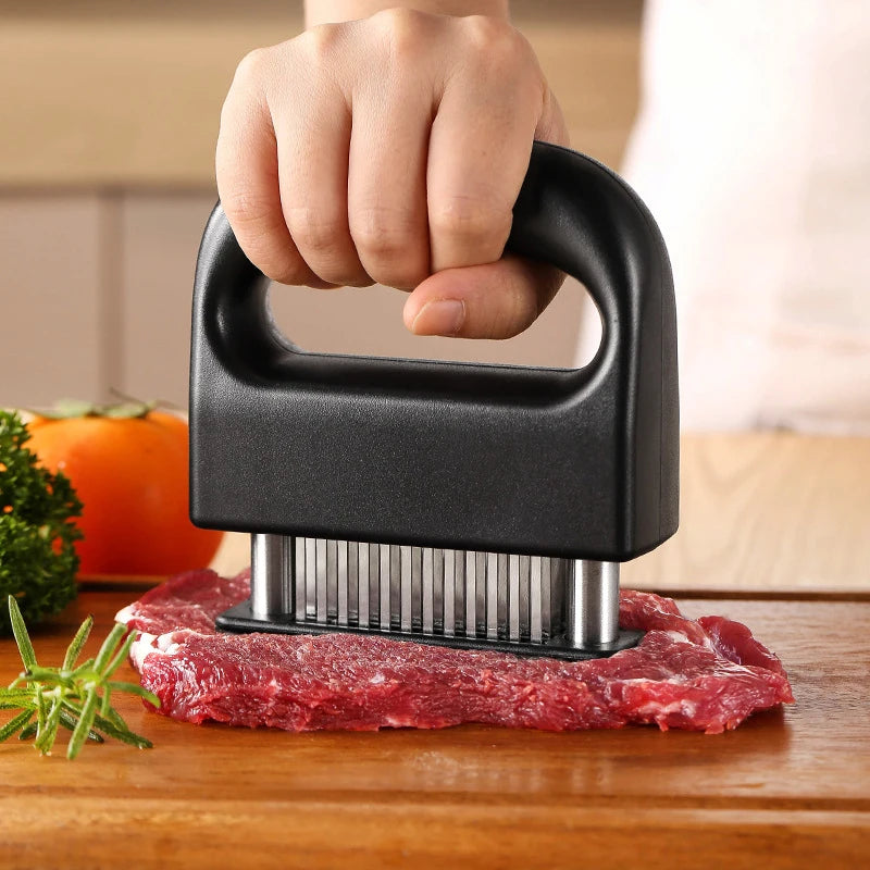 48-Blade Stainless Steel Meat Tenderizer Needle Tool Manual Steak Pounder – Black