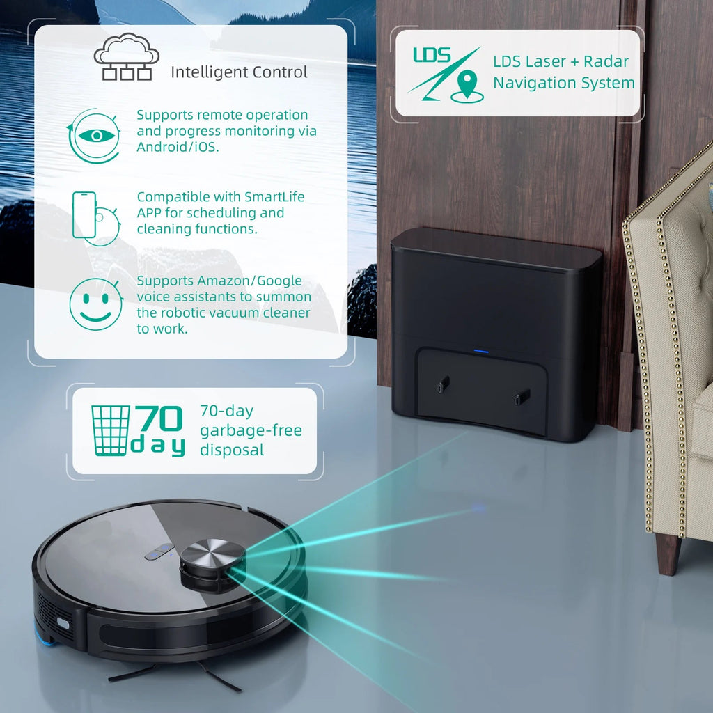 Robot Vacuum Cleaner 4500Pa LiDAR Navigation Self-Emptying Vacuum Mop with 2.5L Dust Station WiFi App Control Alexa