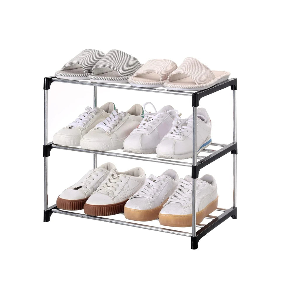 3 Tier Shoe Rack Lightweight Space Saving Storage Organizer for Entryway Closet and Dormitory – Black