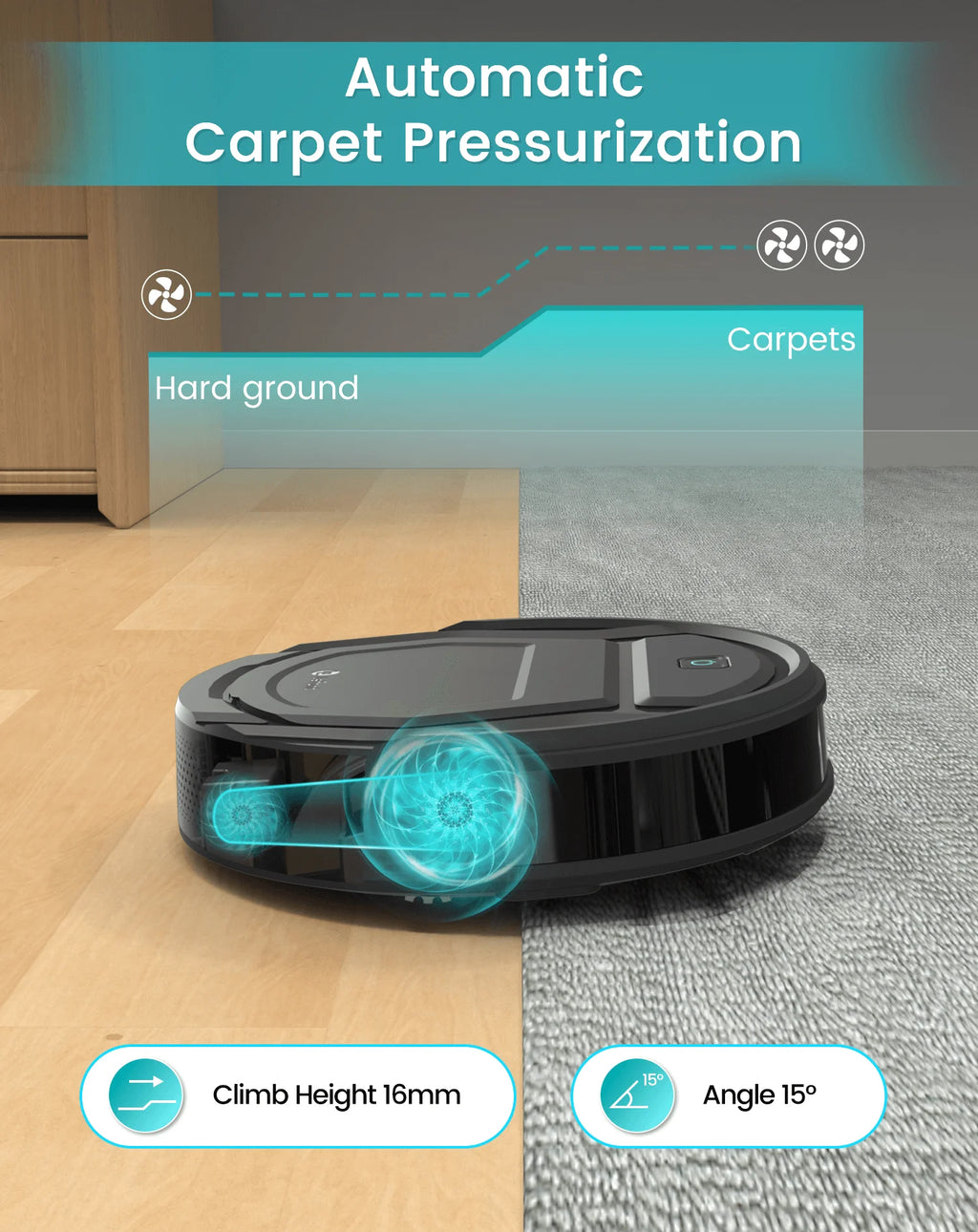 Robot Vacuum Cleaner 2200Pa Smart Navigation WiFi App Control Self-Charging – Black